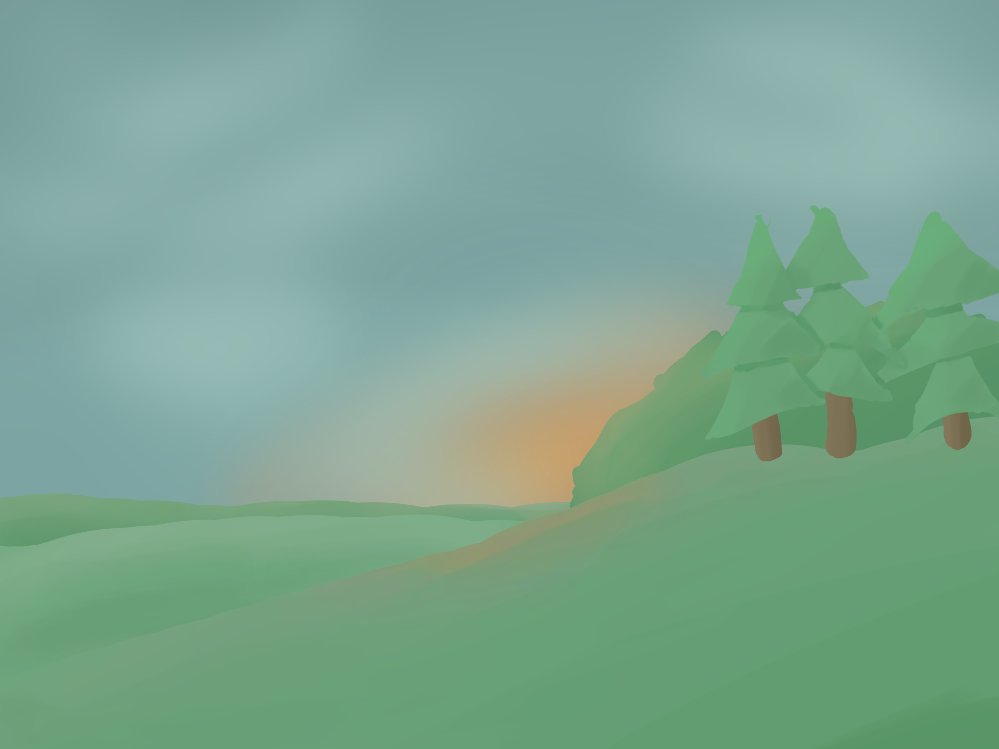 Drawing of a mountain sunset